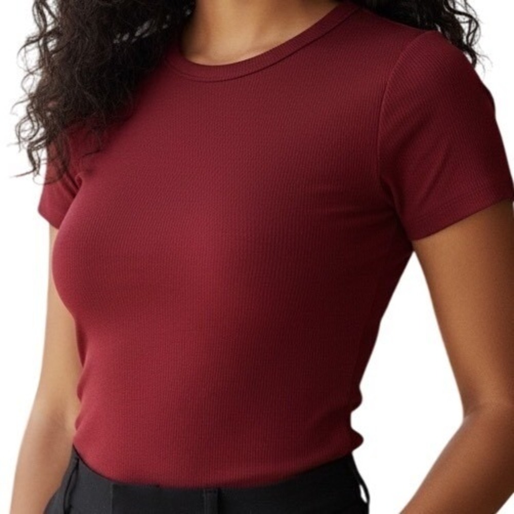 EXPRESS Body Contour Rich Dark Red Short Sleeve Crew Neck Bodysuit Top M